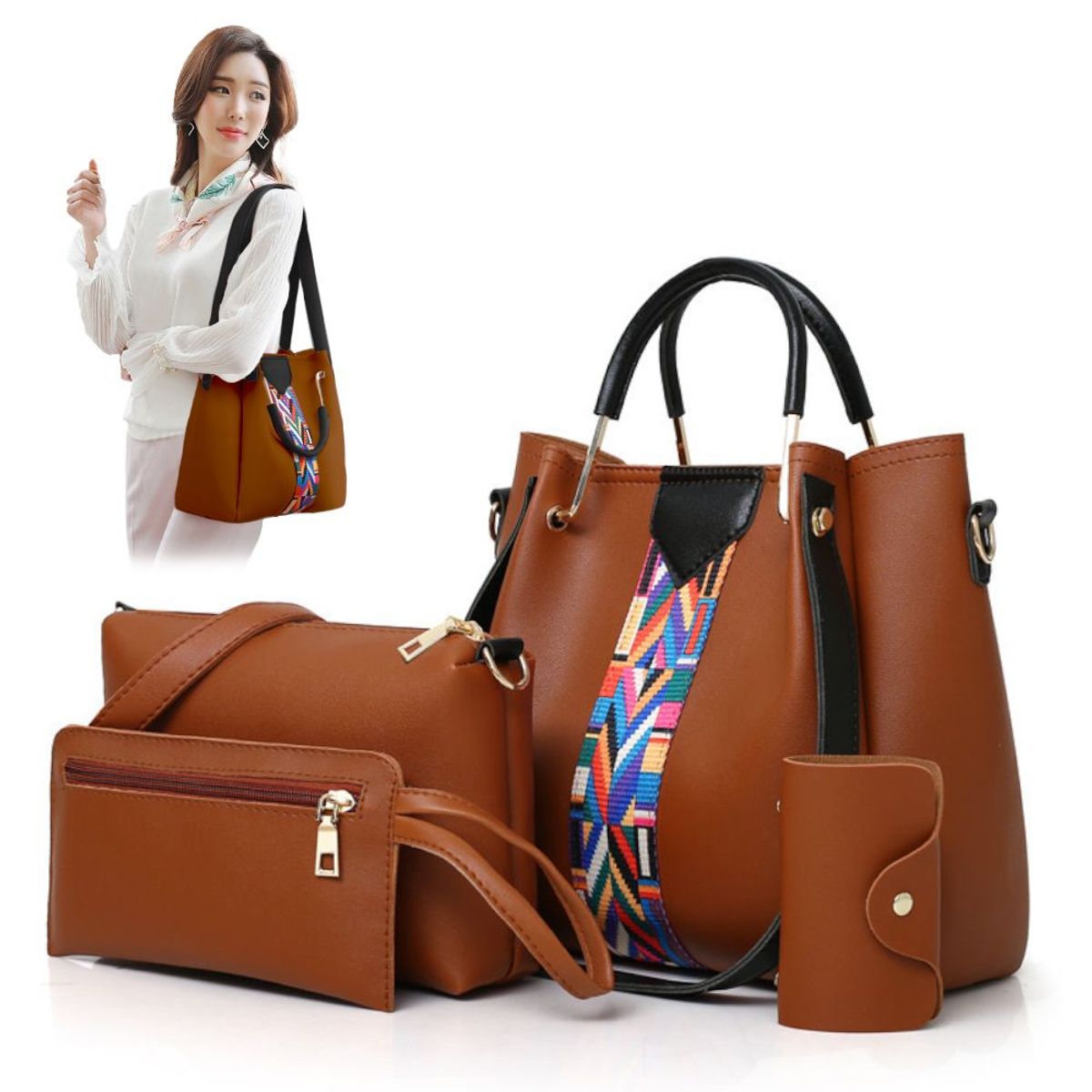 KELLER - Juego de Carteras Bolsos 4 Piezas Marrón