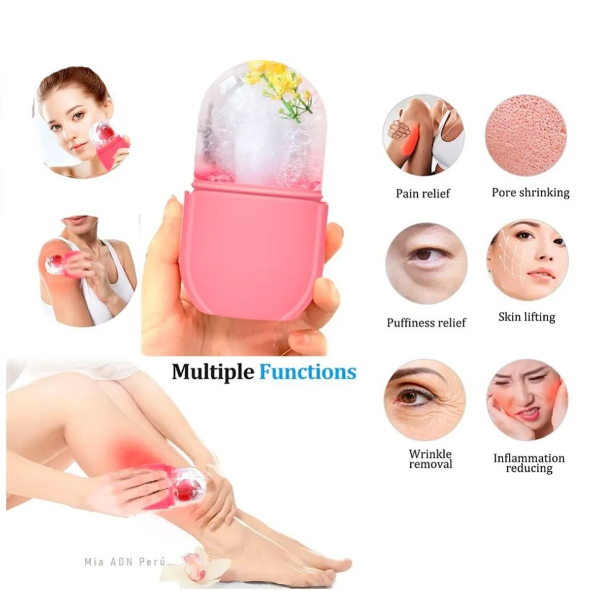 GENERICO - Rodillo de Hielo Facial Masajeador Desinflamatorio de Rostro y Ojos