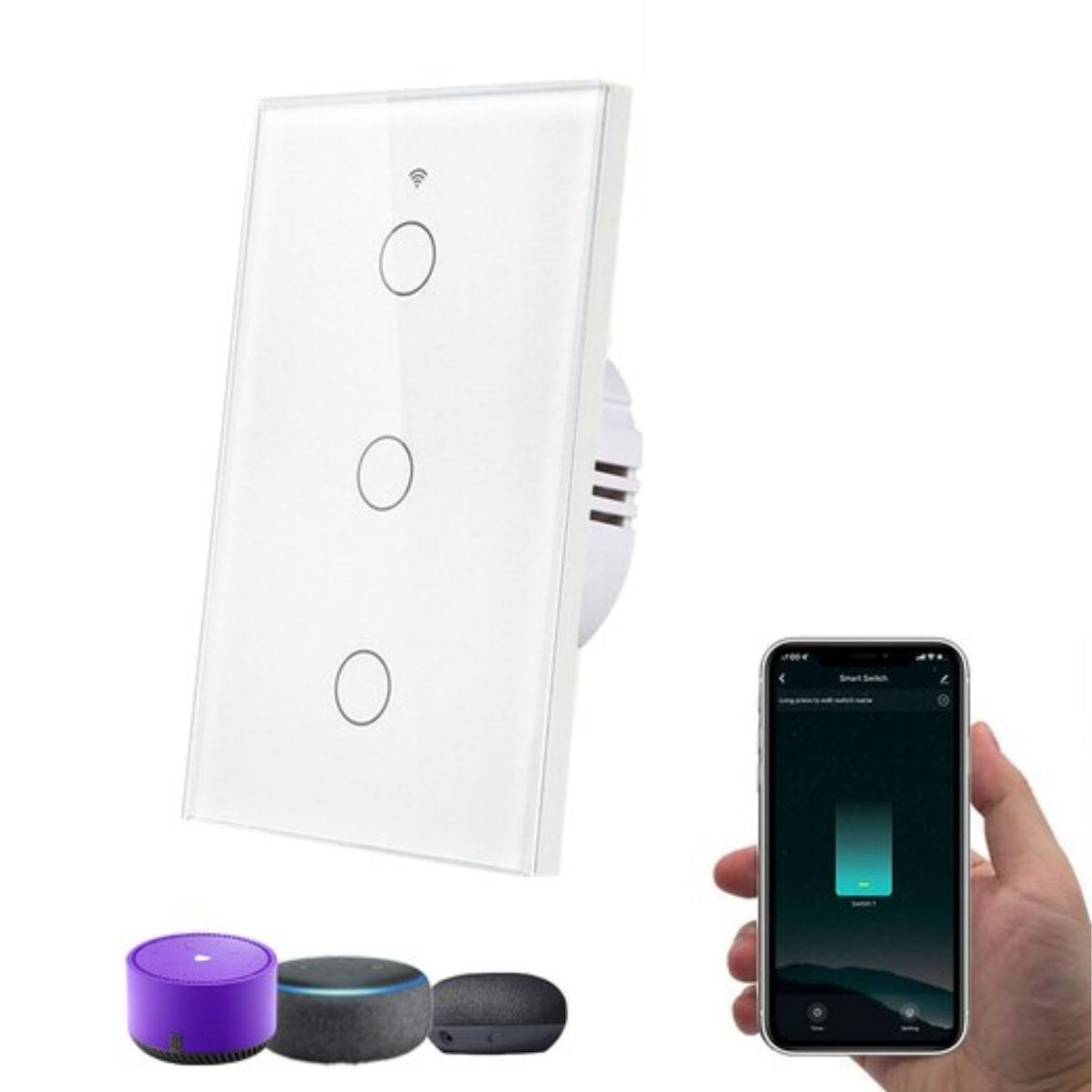 GENERICO - Interruptor Inteligente Wifi Triple sin Neutro -  Blanco