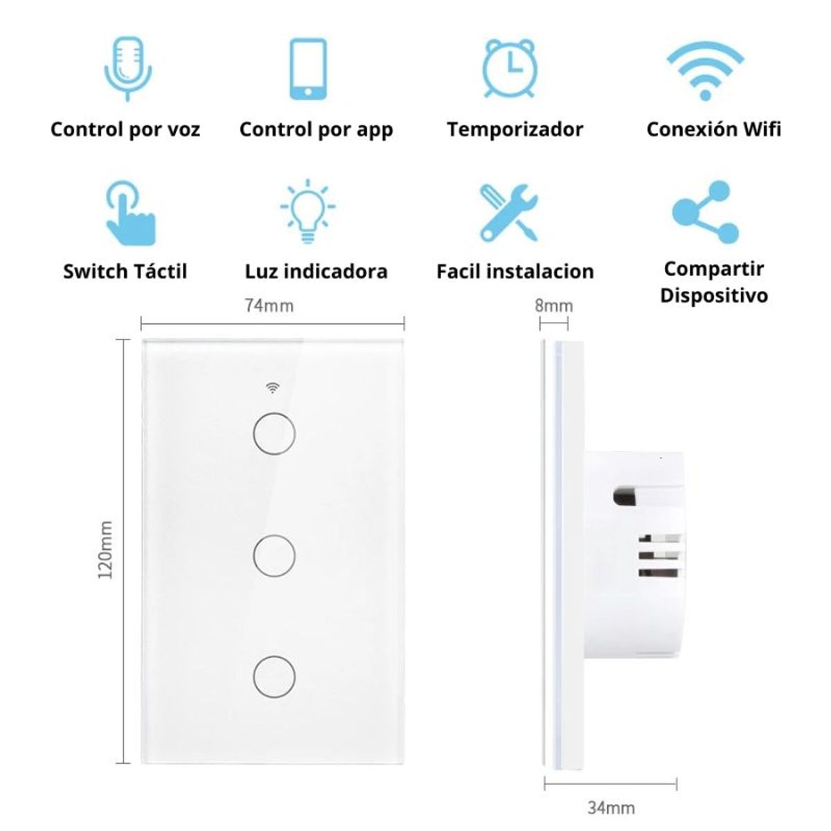 GENERICO - Interruptor Inteligente Wifi Triple sin Neutro -  Blanco