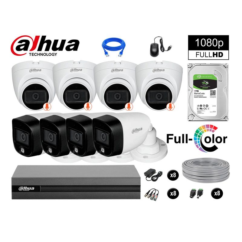 DAHUA - CÁMARAS SEGURIDAD KIT 8 2MP DISCO 1TB VISION NOCTURNA FULL COLOR