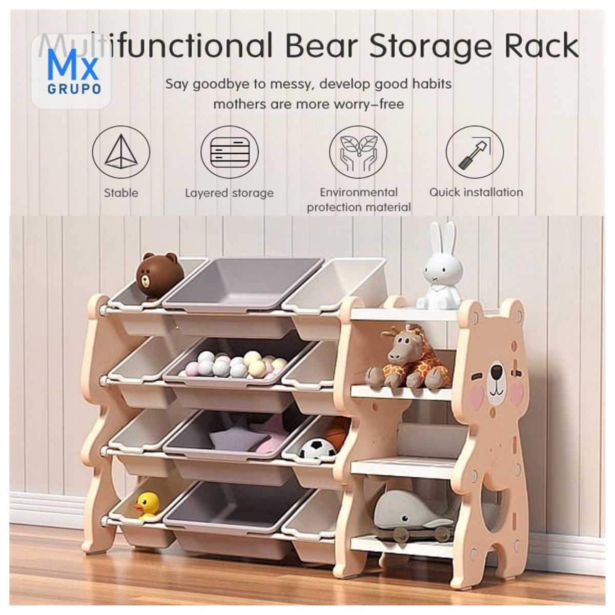 GENERICO - ORGANIZADOR CON REPISA OSITO ROSADO