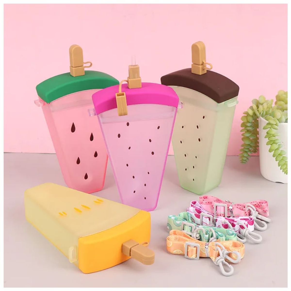 INSPIRA MARKET - Vaso taza diseño helado de frutas con pajita y correa