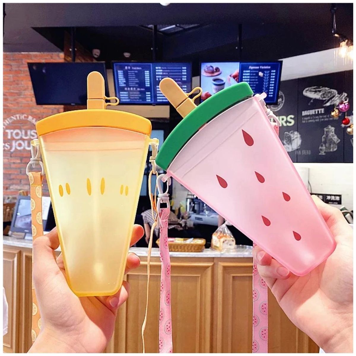 INSPIRA MARKET - Vaso taza diseño helado de frutas con pajita y correa