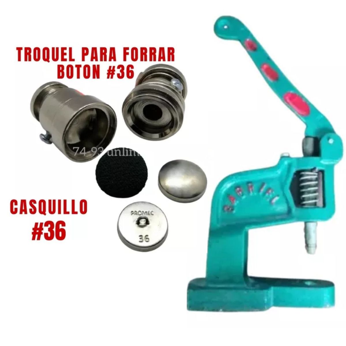 GENERICO - Kit Maq. Remachadora Con 500 Casquillo Forrar Botón Nro. 36