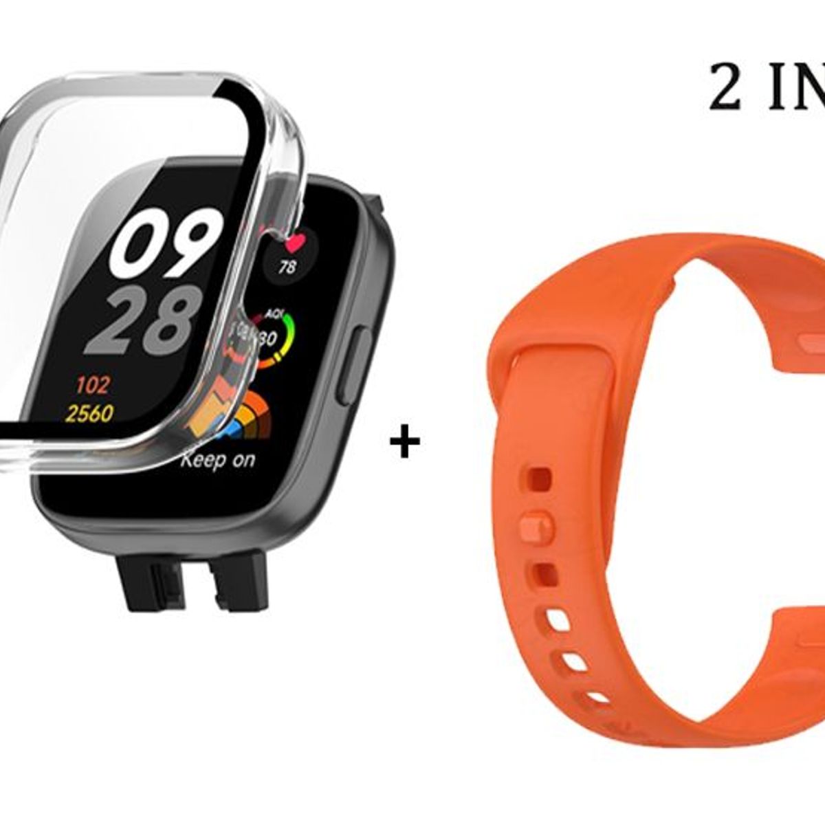 GENERICO - Bumper con Vidrio Clear + Correa para Redmi Watch 3 - Naranja