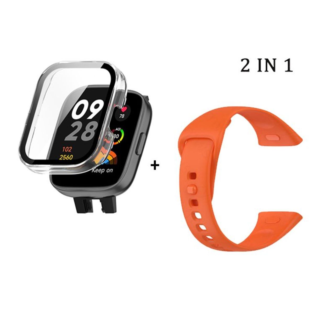 GENERICO - Bumper con Vidrio Clear + Correa para Redmi Watch 3 - Naranja