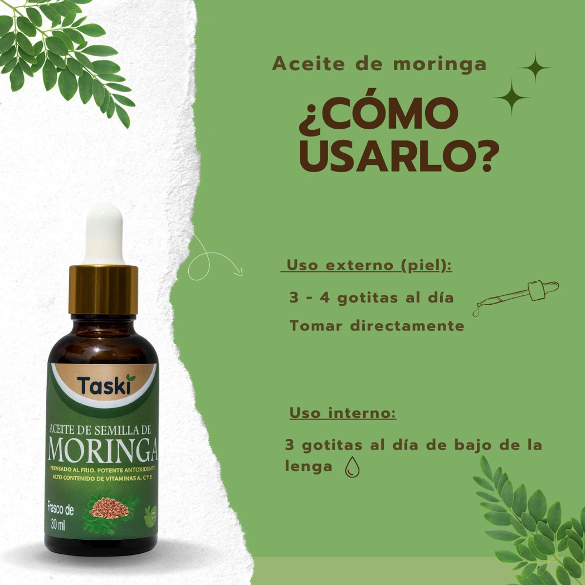 DINOA - Aceite de Moringa Taski 30ml   /Antioxidante  /Nutritivo  /Rejuvenecedor