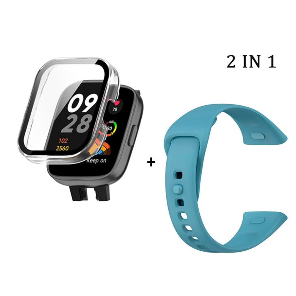 GENERICO - Bumper con Vidrio Clear  + Correa para Redmi Watch 3 - Azul Bondi