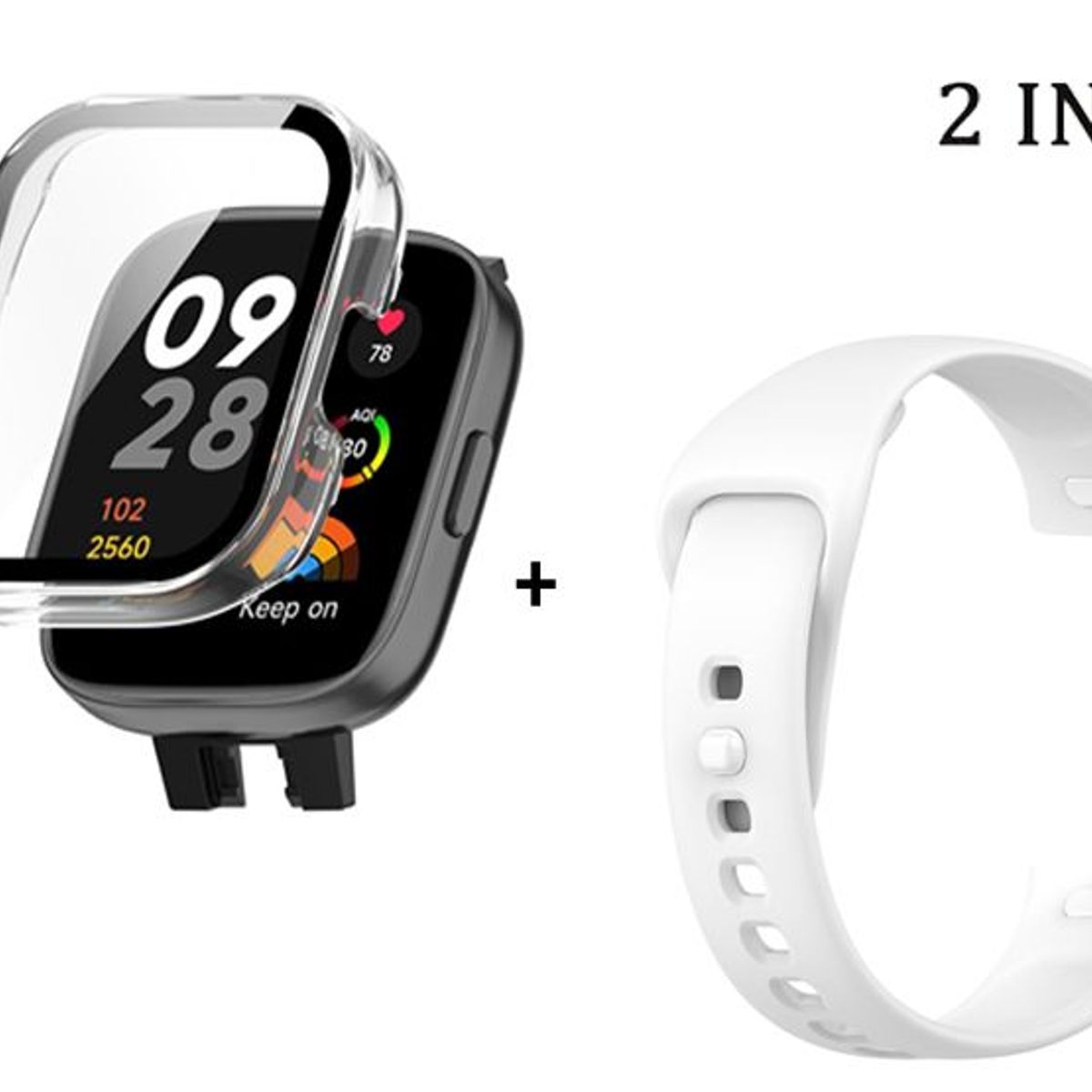 GENERICO - Bumper con Vidrio Clear  + Correa para Redmi Watch 3 - Blanco