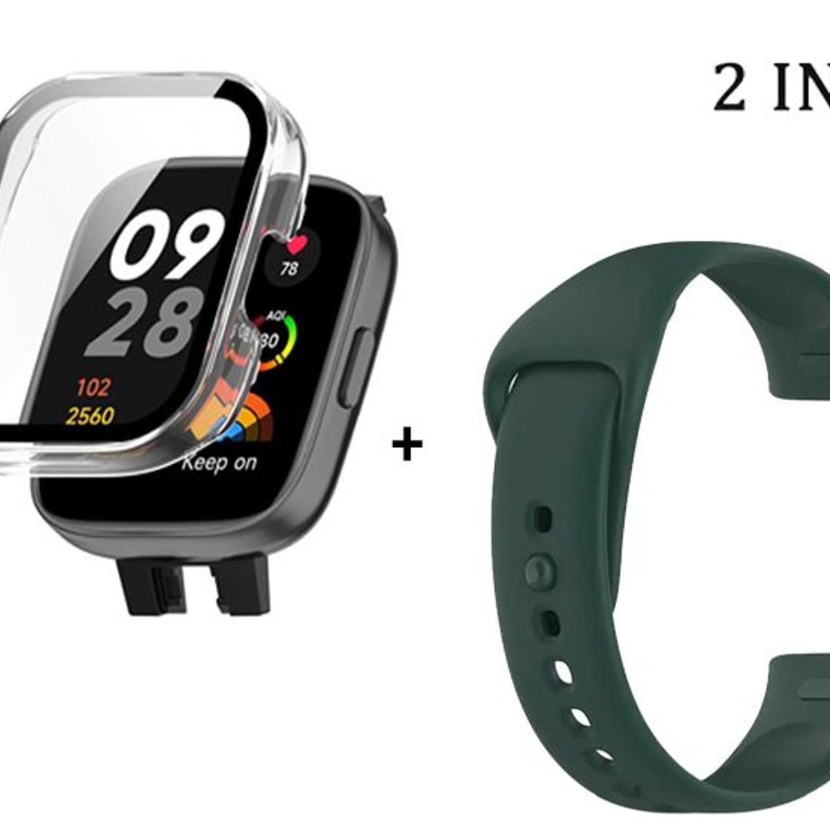 GENERICO - Bumper con Vidrio Clear + Correa para Redmi Watch 3 - Verde