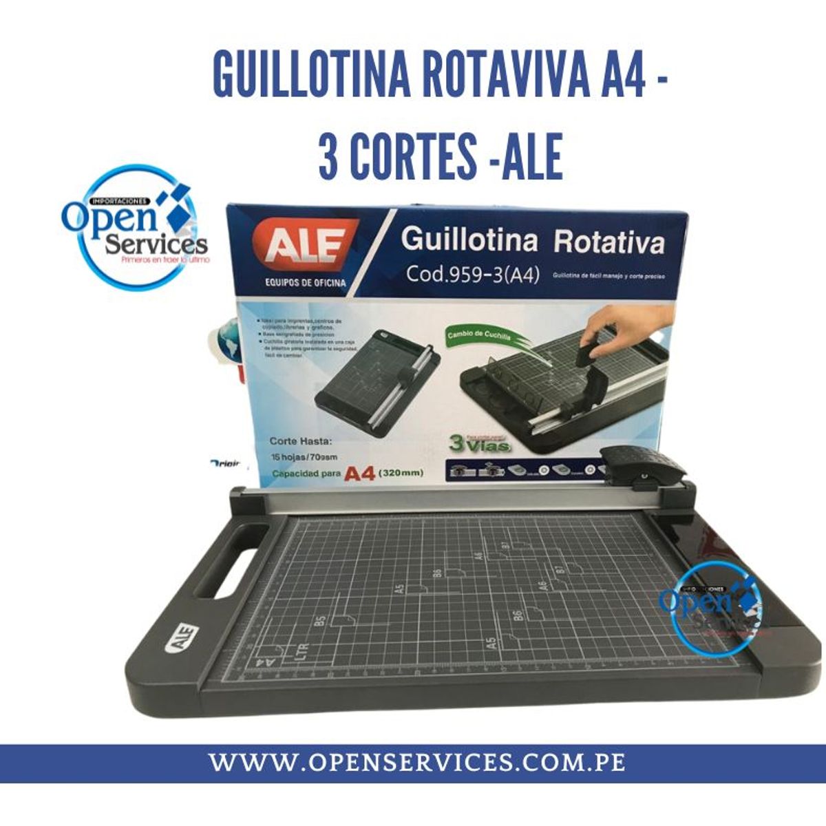 GENERICO - Guillotina de papel Rotativa A4- 3 T.Cortes Ale