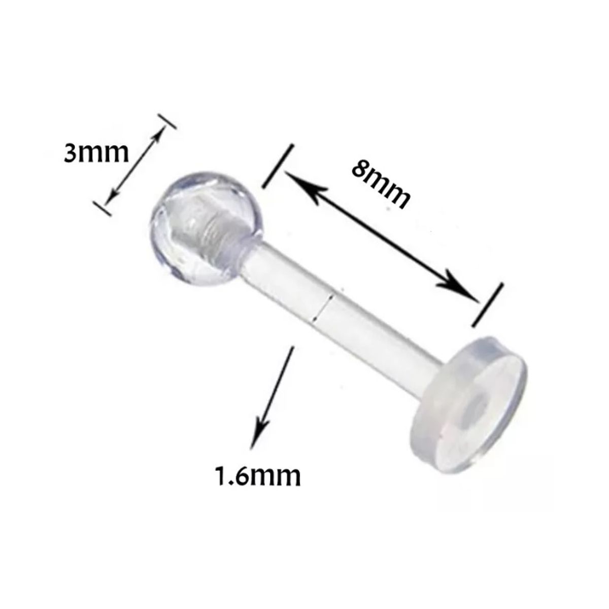 GENERICO - Set x 2 Piercings transparente acrílico 8mm labret helix tragus