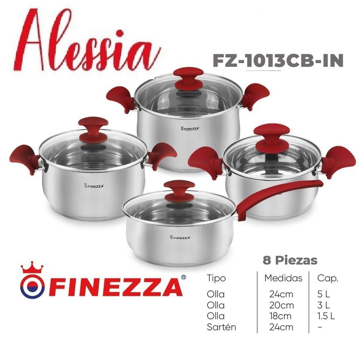 FINEZZA - Ollas Acero Inoxidable 1810 Finezza 8Pc FZ-1013CB