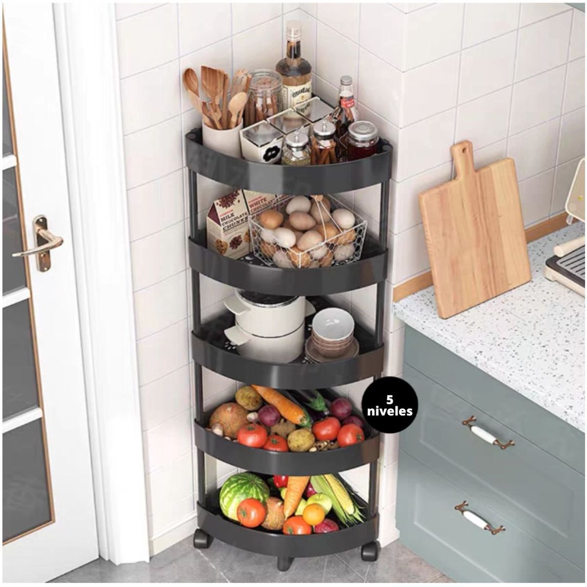INSPIRA MARKET - Estante esquinero carrito organizador 5 niveles multiusos con ruedas