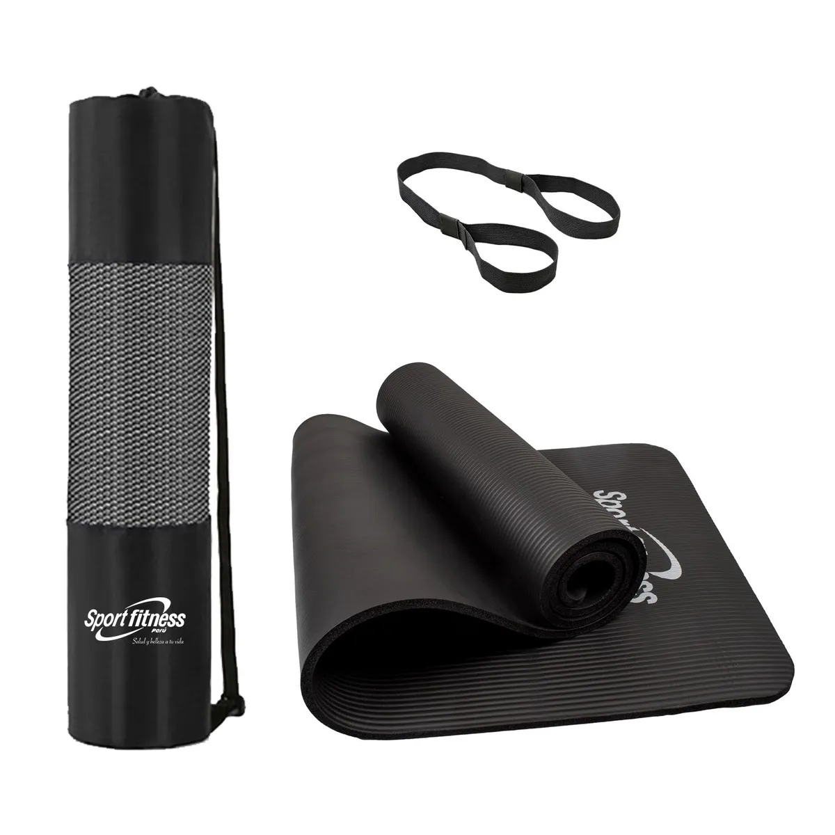 URBAN FIT - Colchoneta mat 10mm + ligas transportadora + Bolsa transportadora - Negro