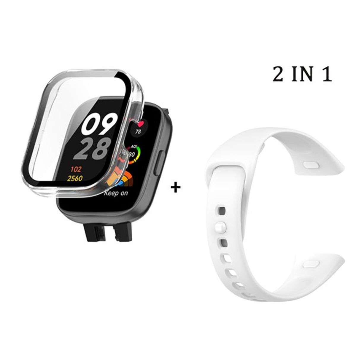 GENERICO - Bumper con Vidrio Clear  + Correa para Redmi Watch 3 - Blanco