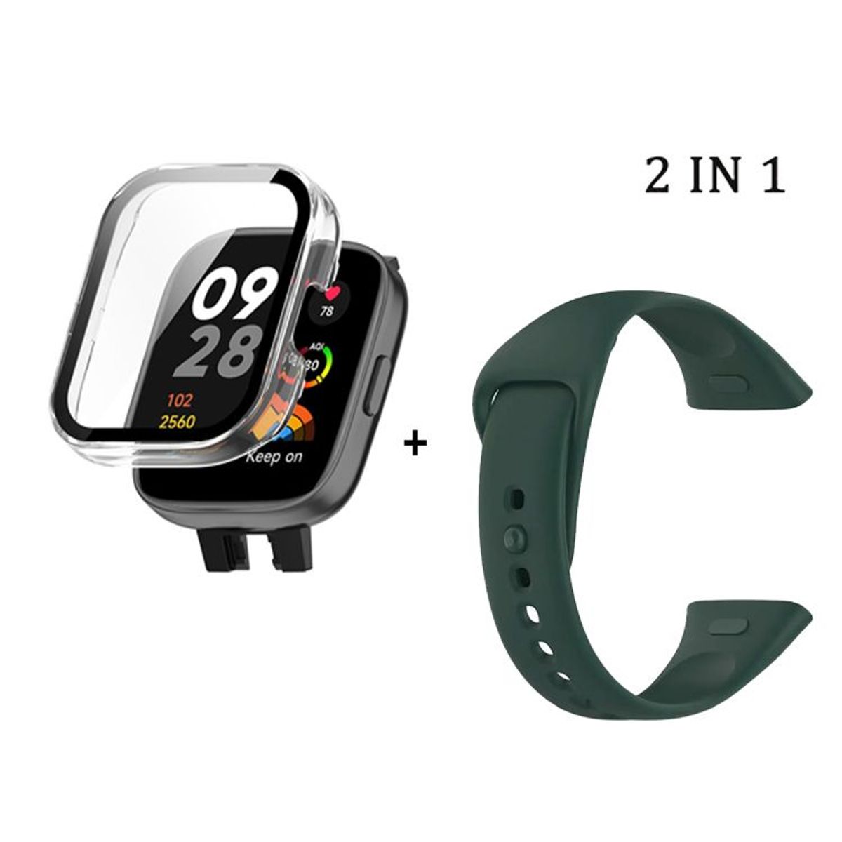 GENERICO - Bumper con Vidrio Clear + Correa para Redmi Watch 3 - Verde