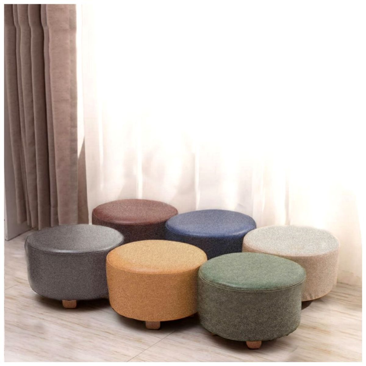 INSPIRA MARKET - Puff Mueble Taburete mueble reposapiés redondo acolchado