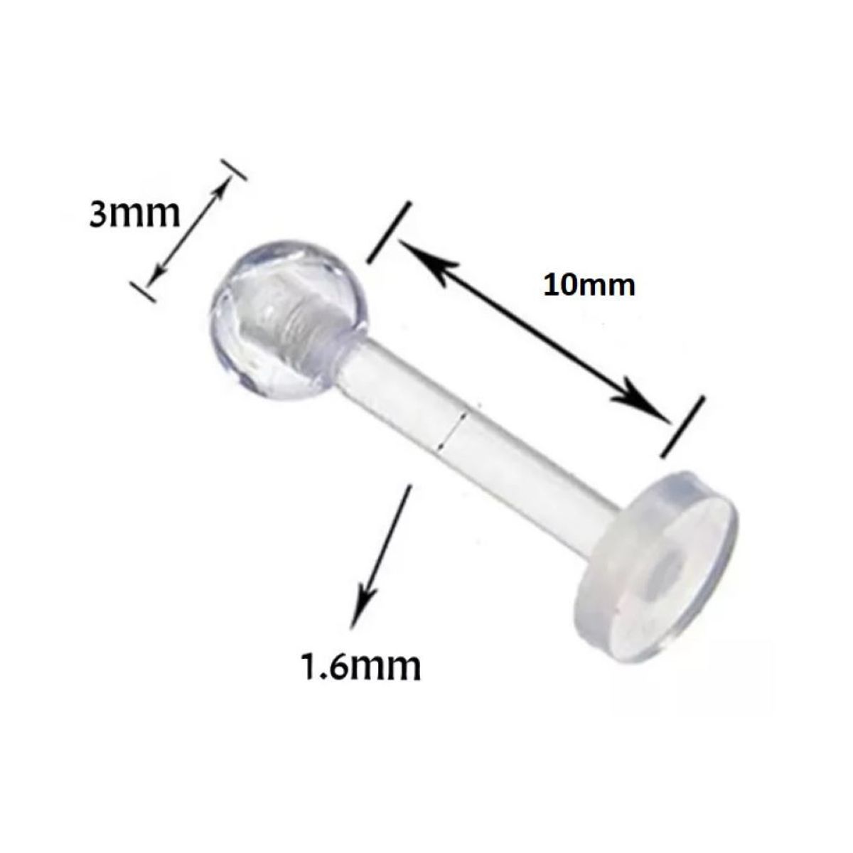 GENERICO - Set x 2 Piercings transparente acrílico 10mm labret helix tragus