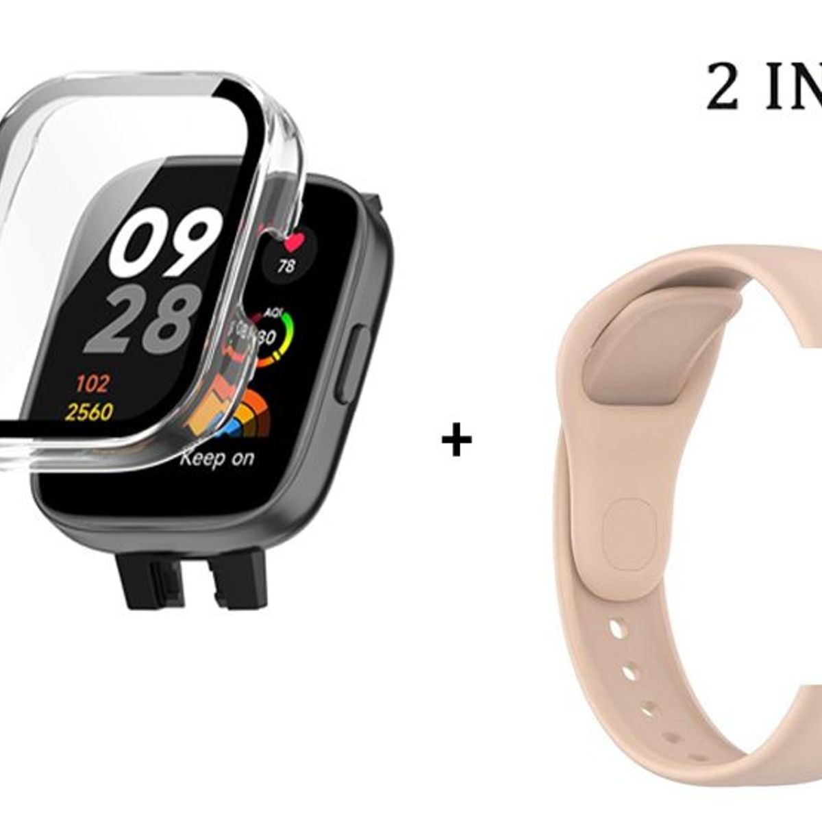 GENERICO - Bumper con Vidrio Clear  + Correa para Redmi Watch 3 - Nude