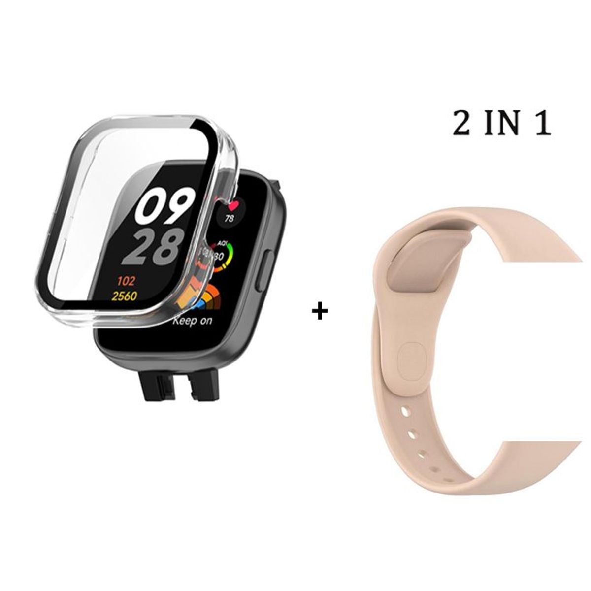 GENERICO - Bumper con Vidrio Clear  + Correa para Redmi Watch 3 - Nude