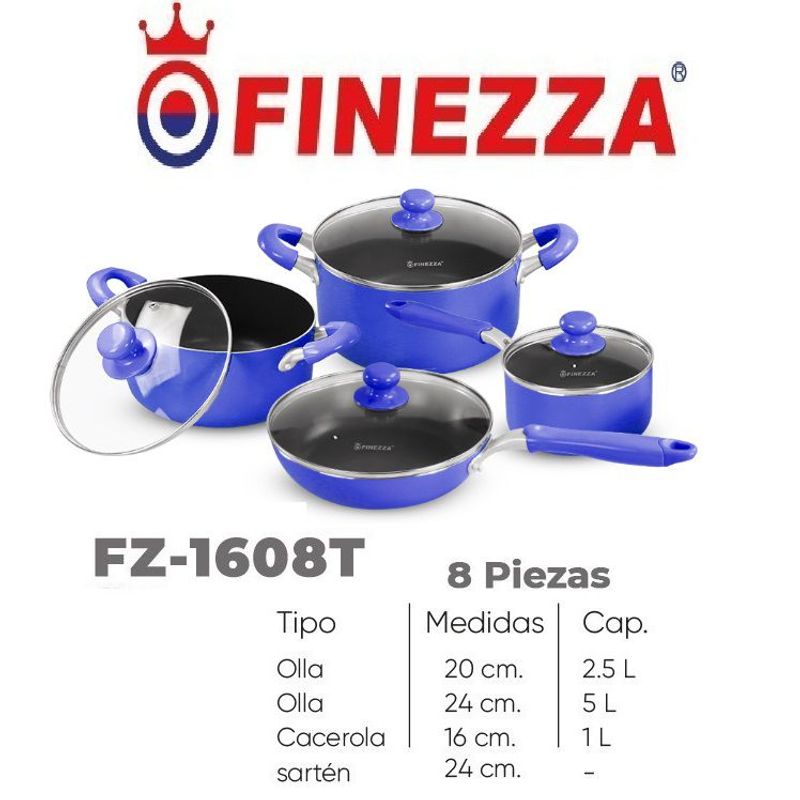 FINEZZA - Set De Ollas ANTIADHERENTES DE 8 PZAS FZ-1608TN