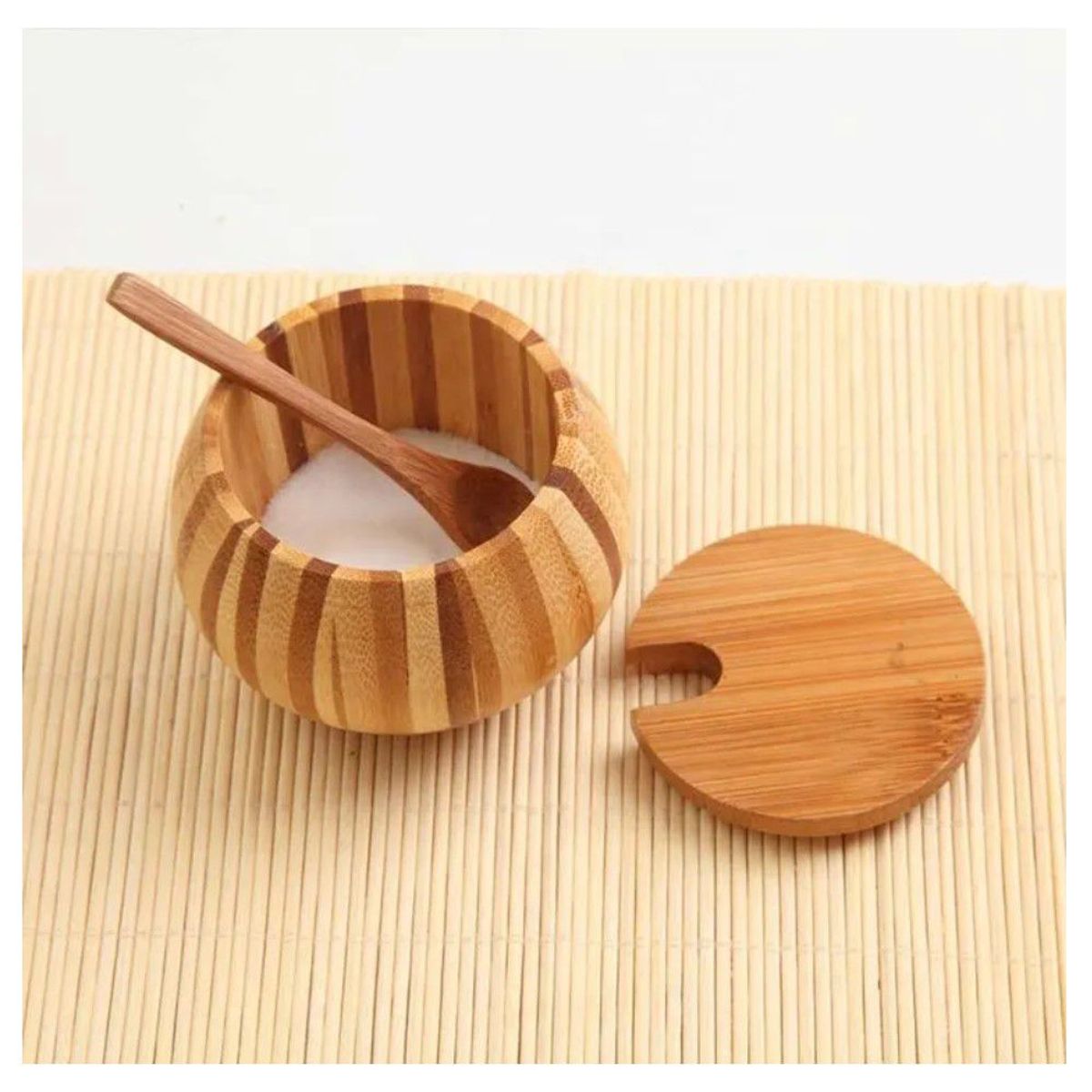 GENERICO - Condimentero salero azucarero con cucharita eco friendly de bambu