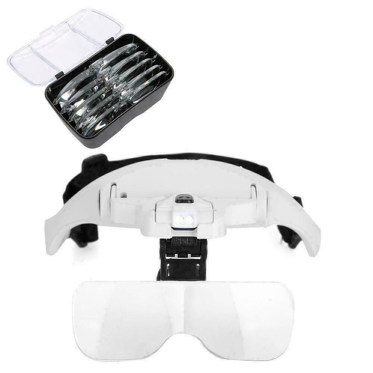GENERICO - Lupa De Cabeza con Luz Led + 5 Lentes Intercambiables Desmontables