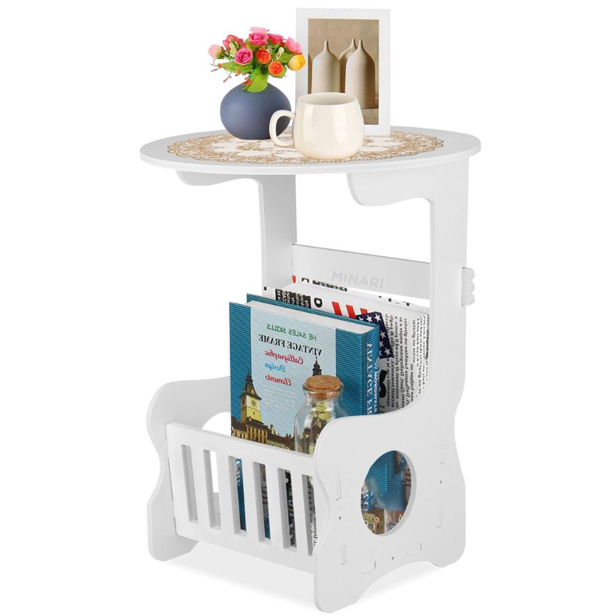 MINARI - Mesita Decorativa con Organizador Porta Libros Y14