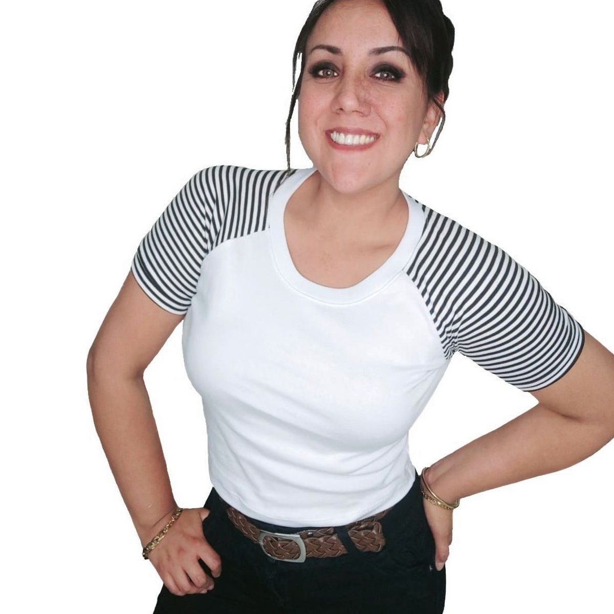 GENERICO - Polo Mujer Manga Corta Líneas Negras - Nathalie Love It - Blanco