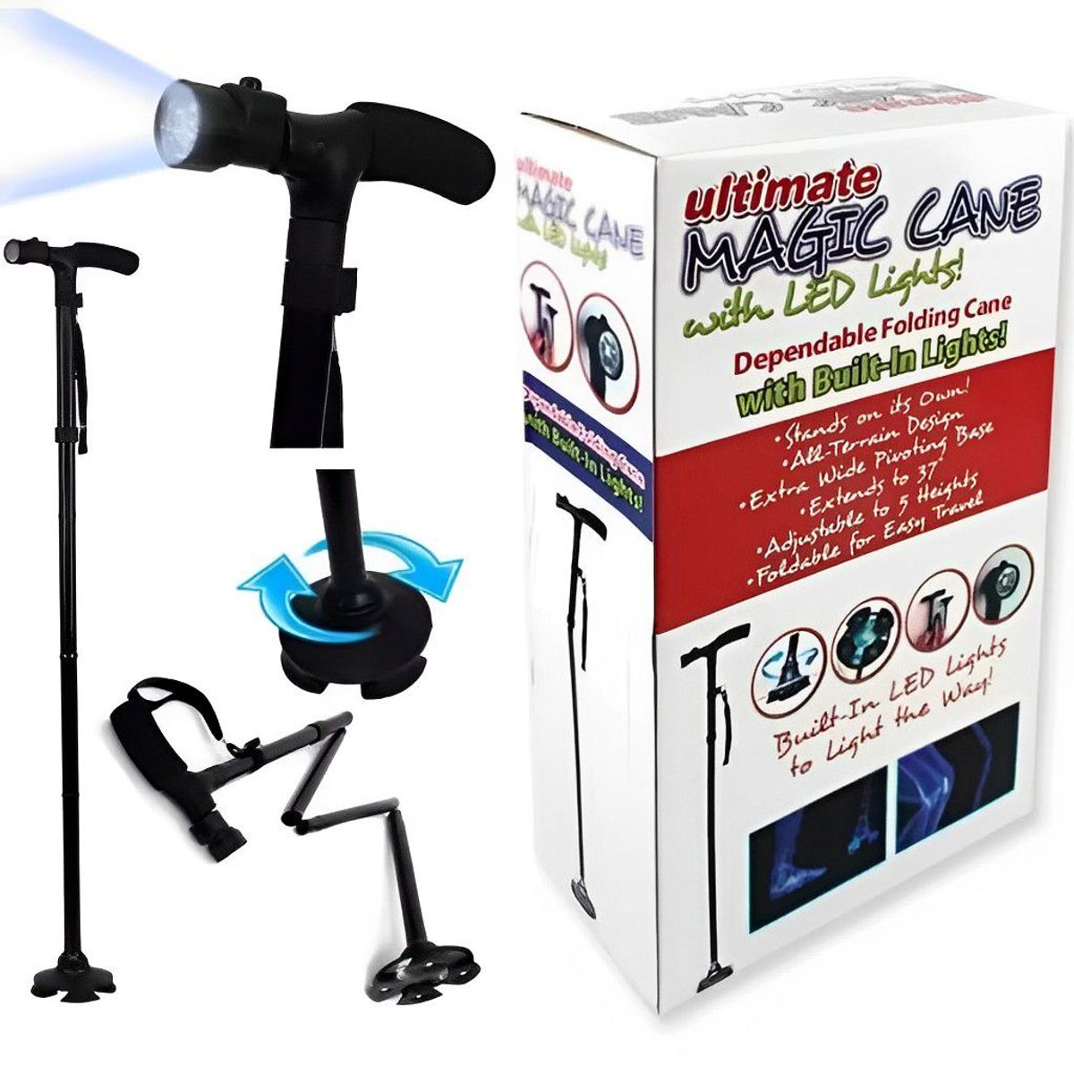 GENERICO - Bastón Plegable Mágico Ortopédico Con Luz Led Y altura regulable