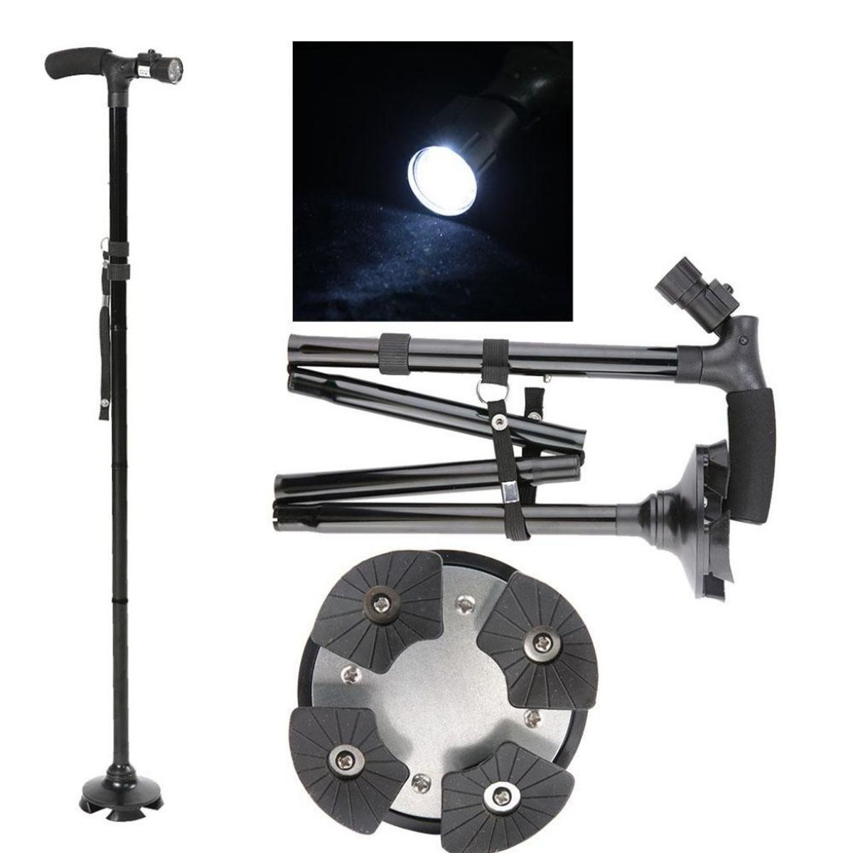 GENERICO - Bastón Plegable Mágico Ortopédico Con Luz Led Y altura regulable