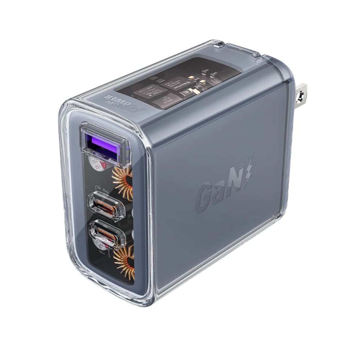 ACEFAST - Cargador de pared Acefast A47 PD65W GaN Mica Gray 2xUSB-C  USB-A