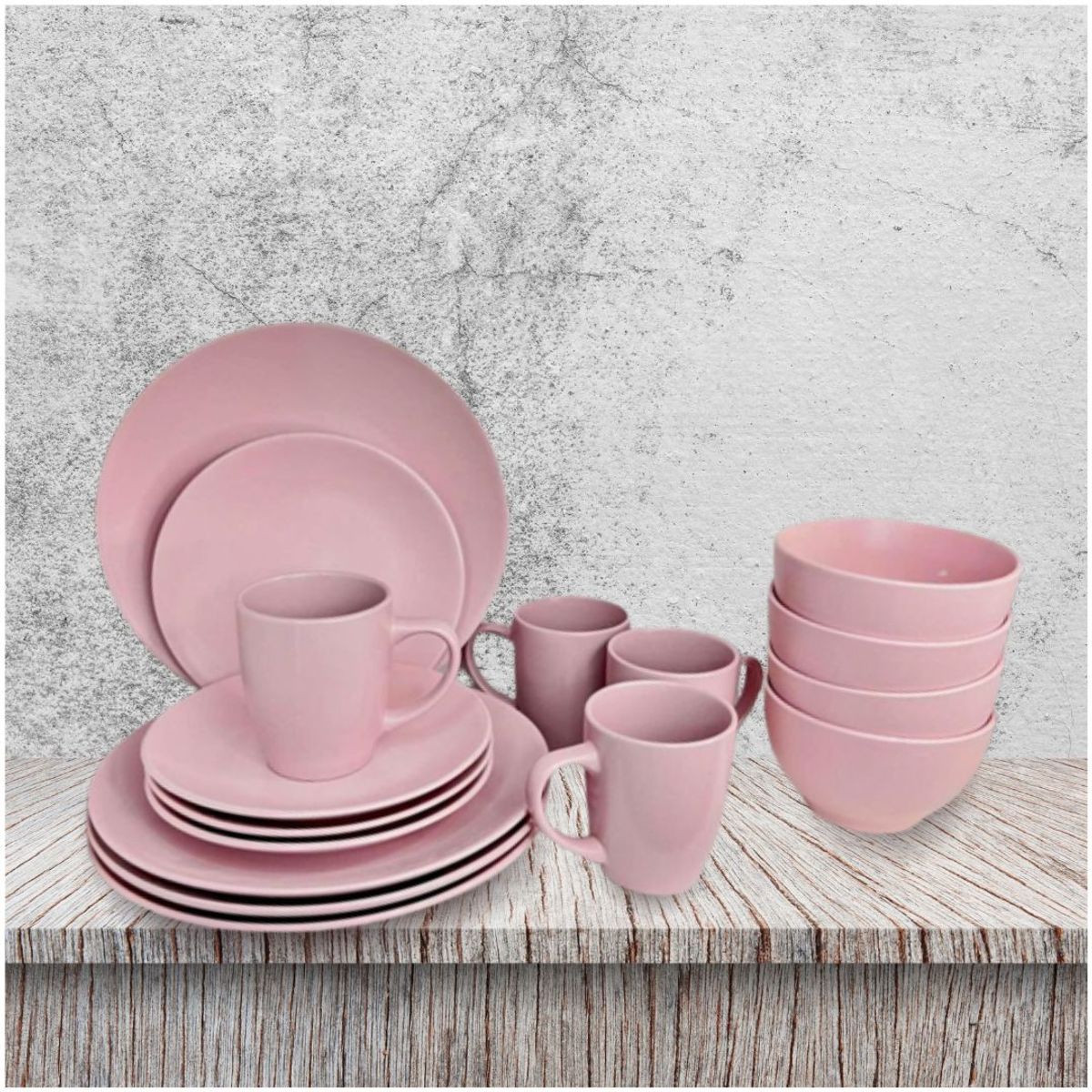 INSPIRA MARKET - Juego de vajillas 16 piezas platos y tazas rosa