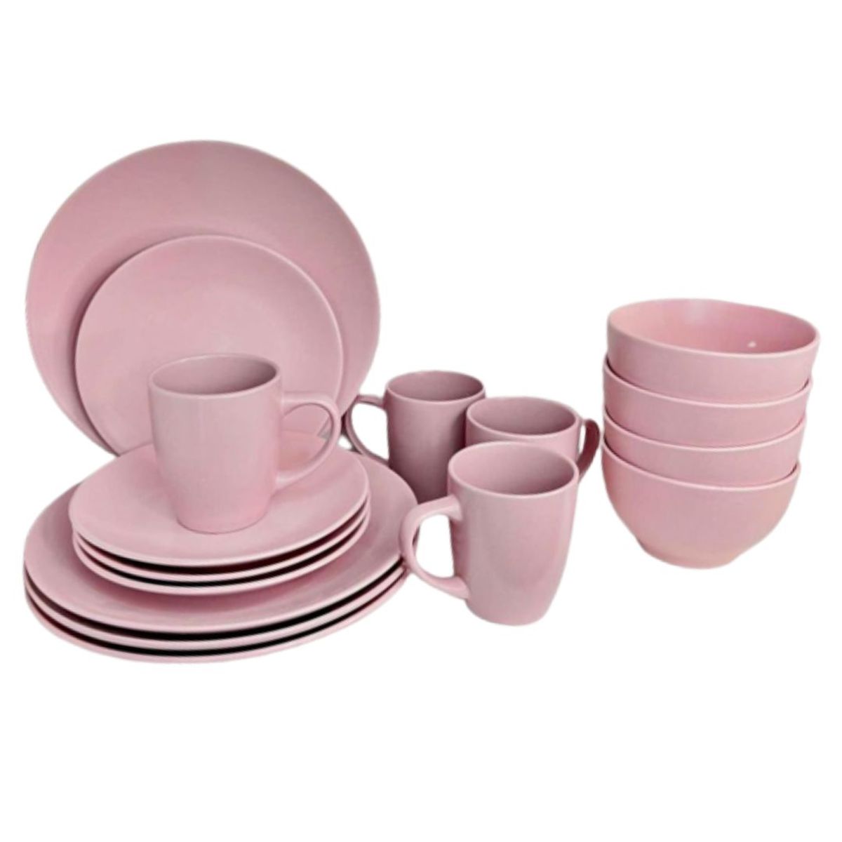 INSPIRA MARKET - Juego de vajillas 16 piezas platos y tazas rosa