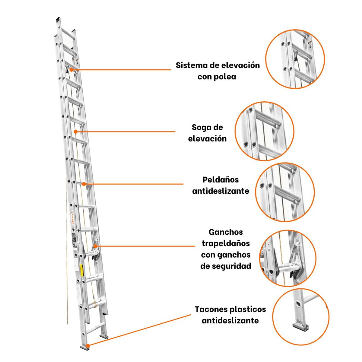 TRUPER - Escalera Telescopica 28 peldaños soportar 150 Kg Truper