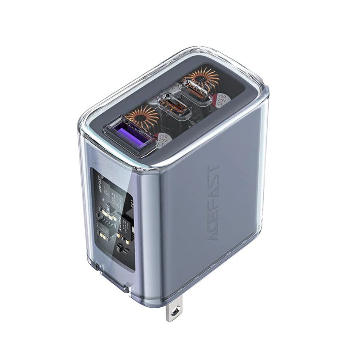 ACEFAST - Cargador de pared Acefast A47 PD65W GaN Mica Gray 2xUSB-C  USB-A