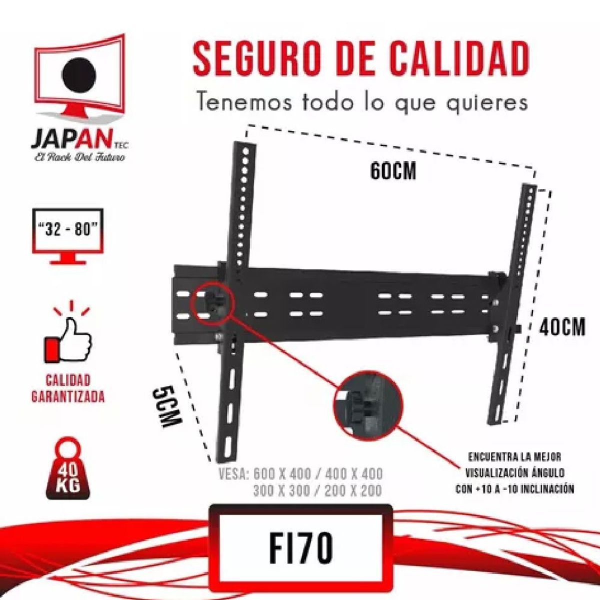 GENERICO - Rack para Tv Fijo Inclinable de 32 A 70" Japan Negro F170