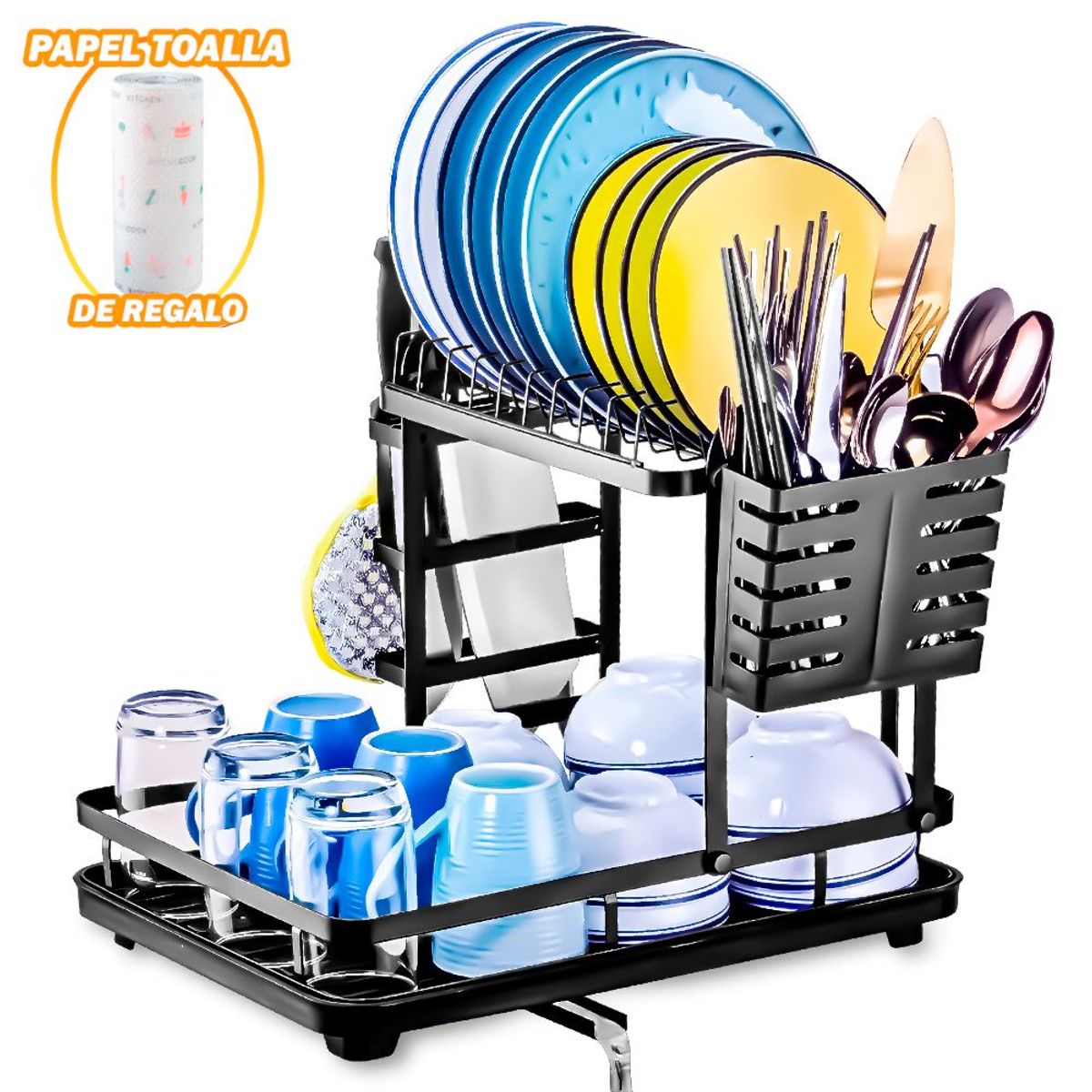 KELLER - Escurridor de Platos Vasos Organizador M20 NG Y Papel Toalla