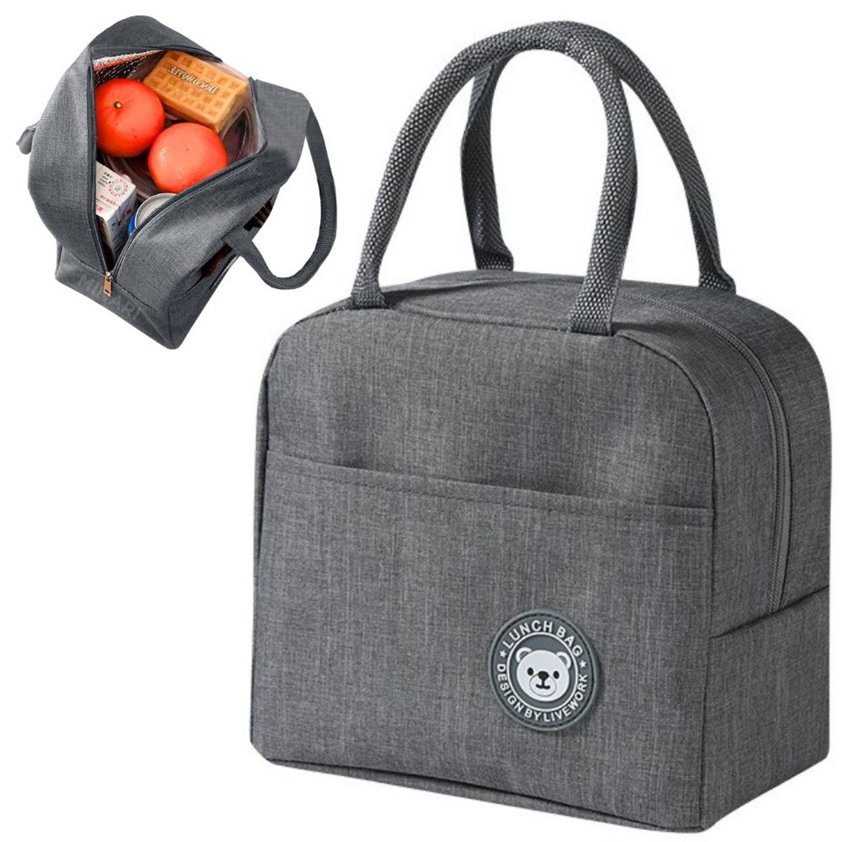 MINARI - Lonchera Térmica Bolsa de Almuerzo  Impermeable Gris V3