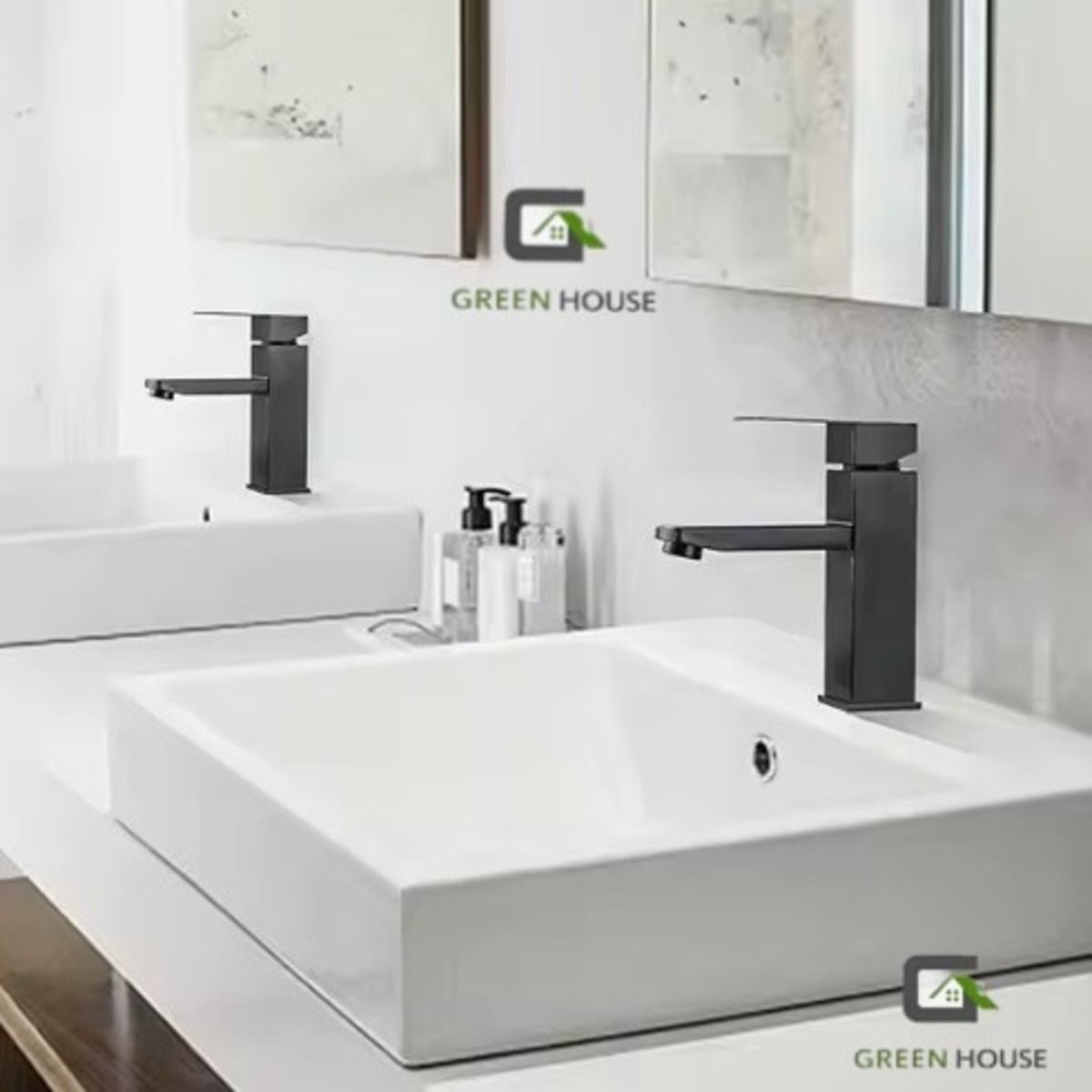 GREEN HOUSE - MEZCLADORA DE LAVATORIO MINIMALISTA CUADRADO NEGRO MATE