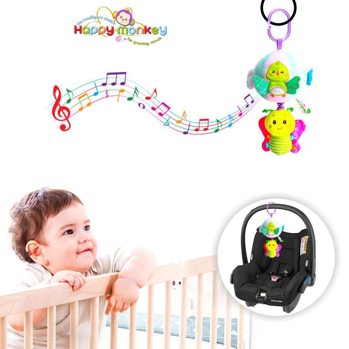 HAPPY BABY - Peluche Musical con Colgador para Bebés - Modelo Mariposa