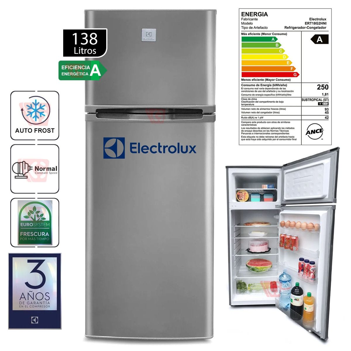 ELECTROLUX - Refrigeradora 2 Puertas 138lt ERT18G2HNI Gris