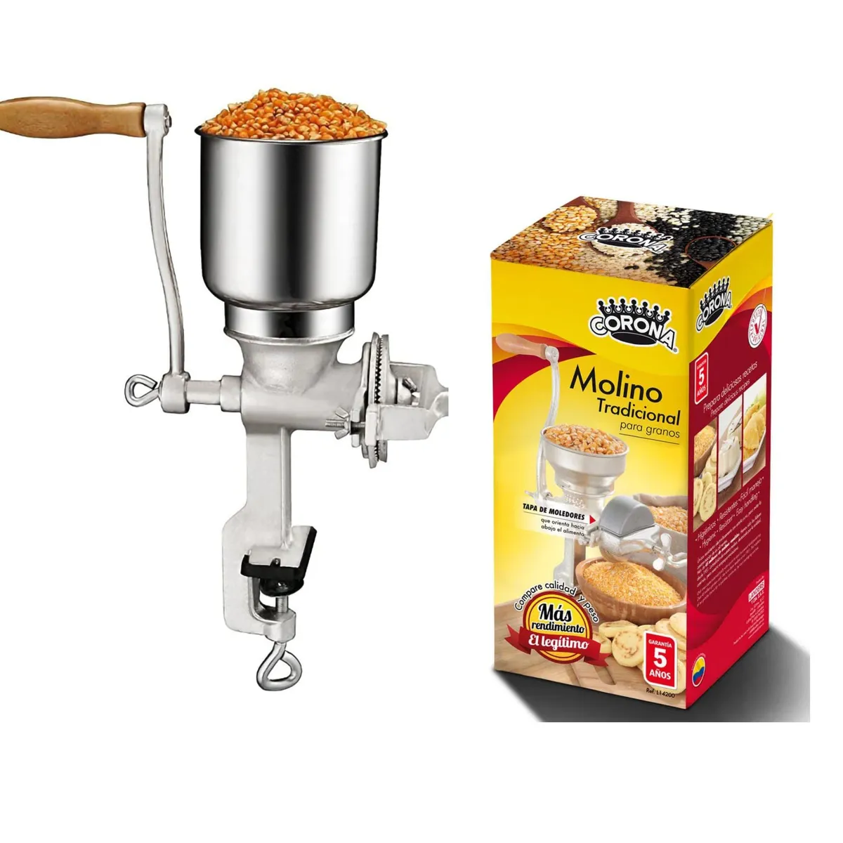 CORONA - Molino Moledor Manual para Granos Tolva Alta  Marca Corona