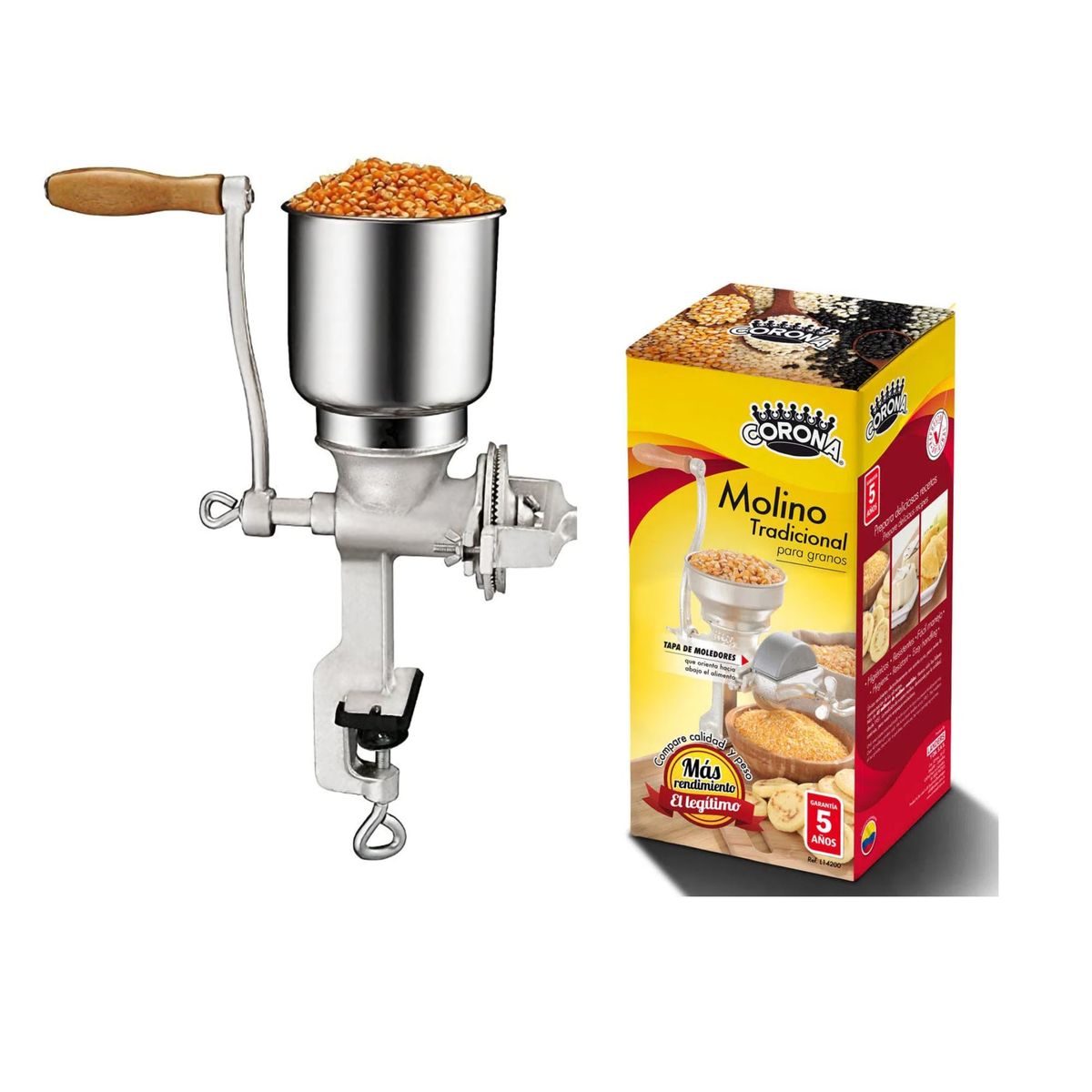 CORONA - Molino Moledor Manual para Granos Tolva Alta  Marca Corona
