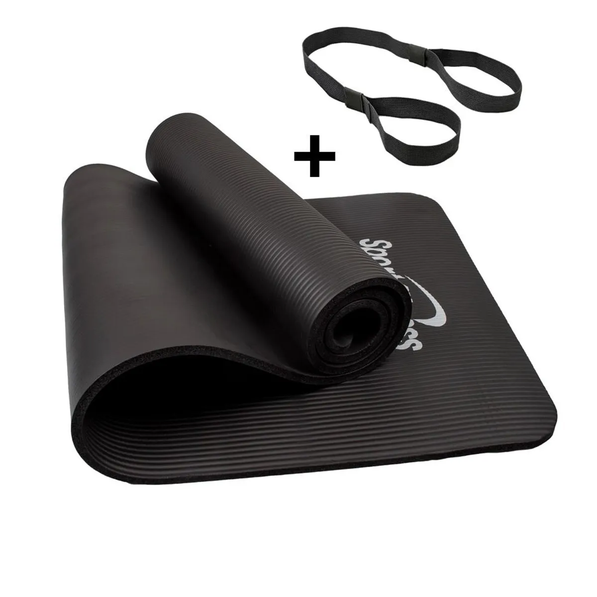 SPORT FITNESS - Colchoneta  mat de yoga 10mm + ligas transportadora - Negro