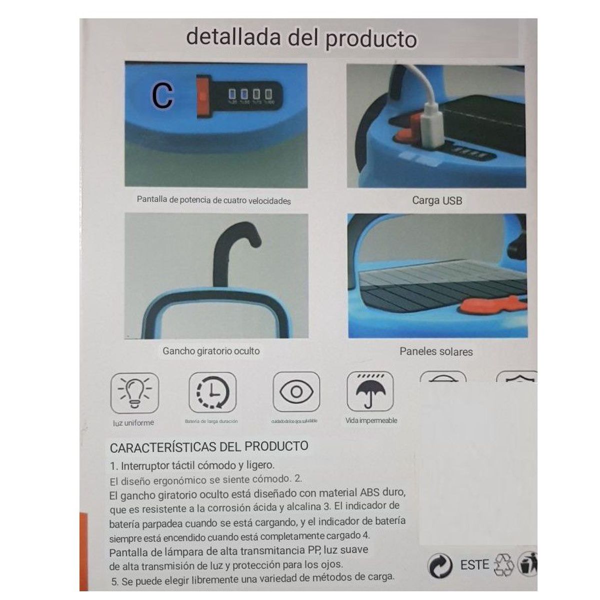 GENERICO - Linterna lampara solar recargable Portatil NARANJA