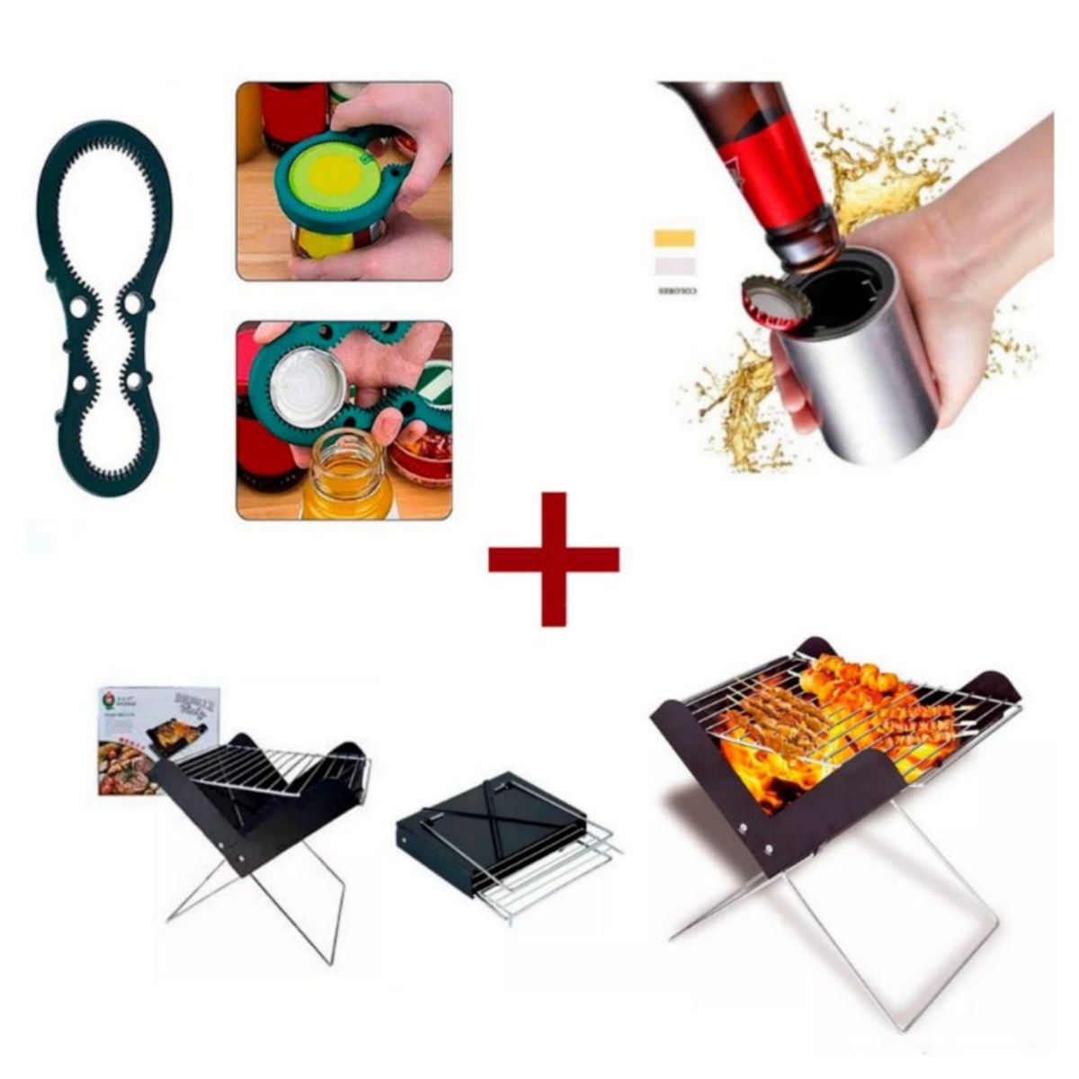 GENERICO - Mini Parrilla a Carbón Plegable  Abridores de Bebidas AS
