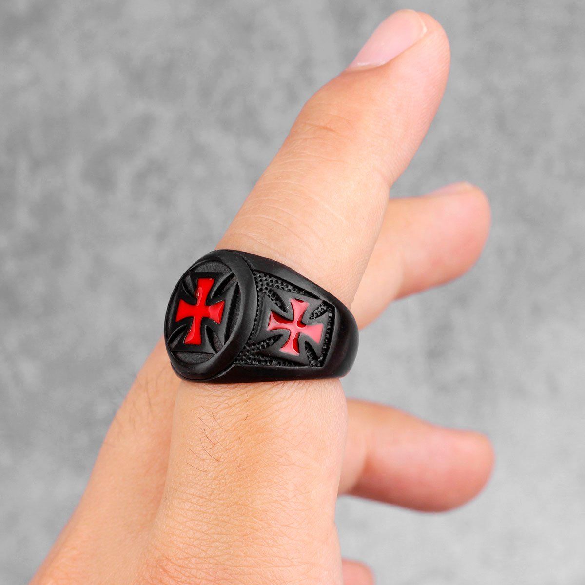 WATTACA - Anillo Cruz Templario negro para hombre Acero Quirúrgico - Wattaca
